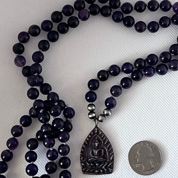 Handmade Amethyst and Navajo Pearl Mala Necklace - Picture 7 of 7